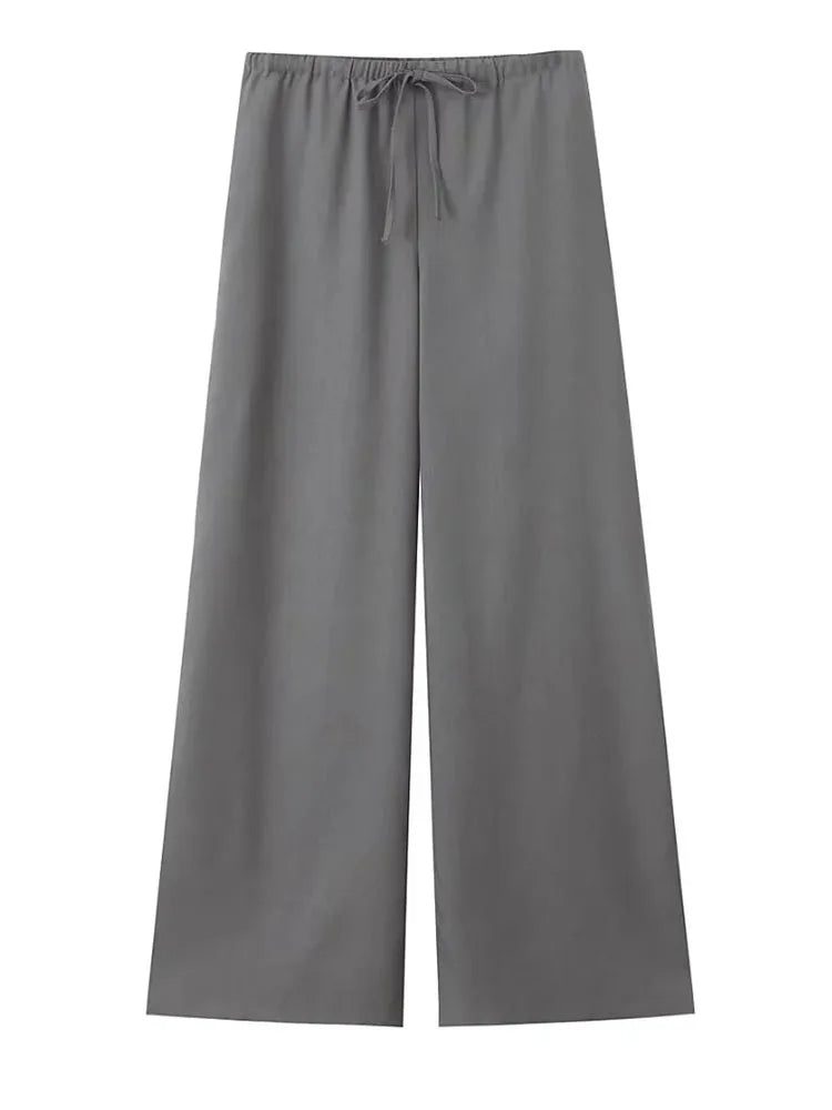 [EAM] Big Size Gray Jacket Wide Leg Pants Two Piece Suit New V-Neck Long Sleeve Women Fashion Tide Spring Autumn 2024 1DH6481