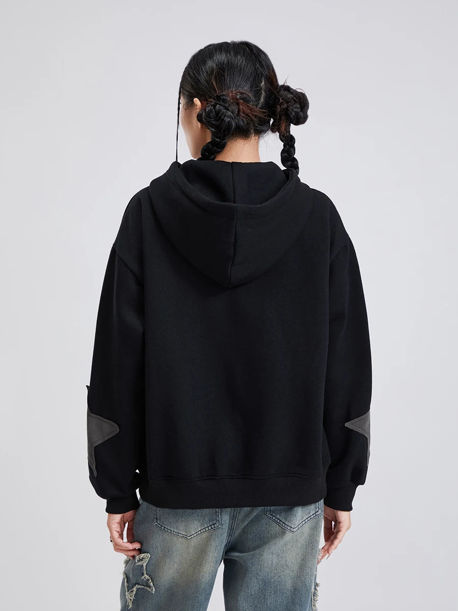 Women's Y2k Zip Up Hoodies Star Print Long Sleeve Graphic Hooded Jacket Aesthetic Oversized Coat Harajuku Streetwear