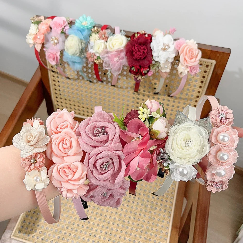 1pcs Artificial Flower Crown Headband Bride Wedding Hairband  Hair Accessories Women Girls Sweet Floral Hair Hoop Party Headwear