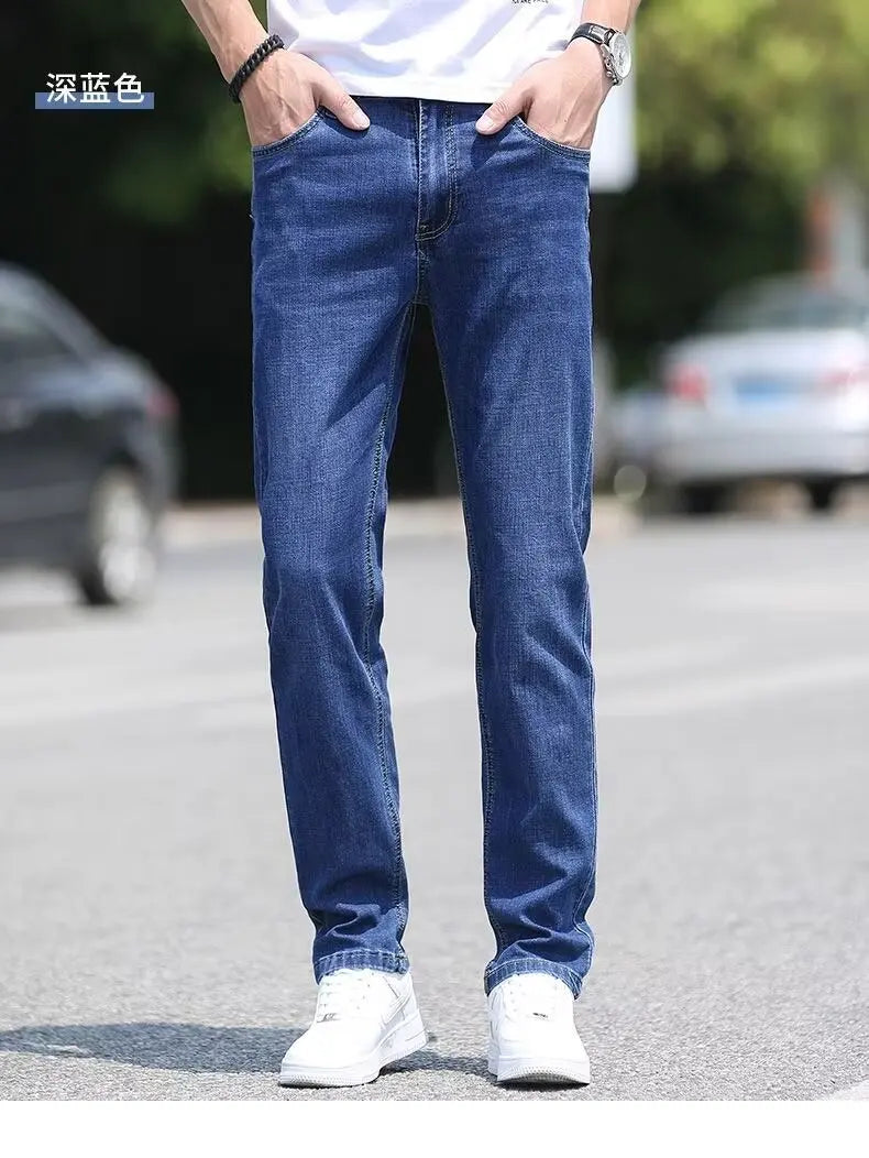 Trend in jeans men thin straight base big size casual denim long pants DN0556