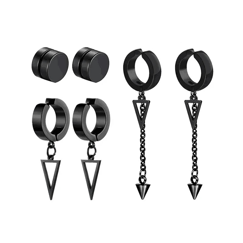 5 pairs of fashionable men's punk cross pendants stainless steel earless magnet earrings set Viralgem Store