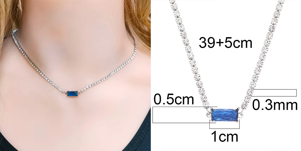 Stainless Steel Necklace Tennis Chain Hip Hop Square Pendant Necklace Star Heart Zircon Choker Necklaces For Women Jewelry