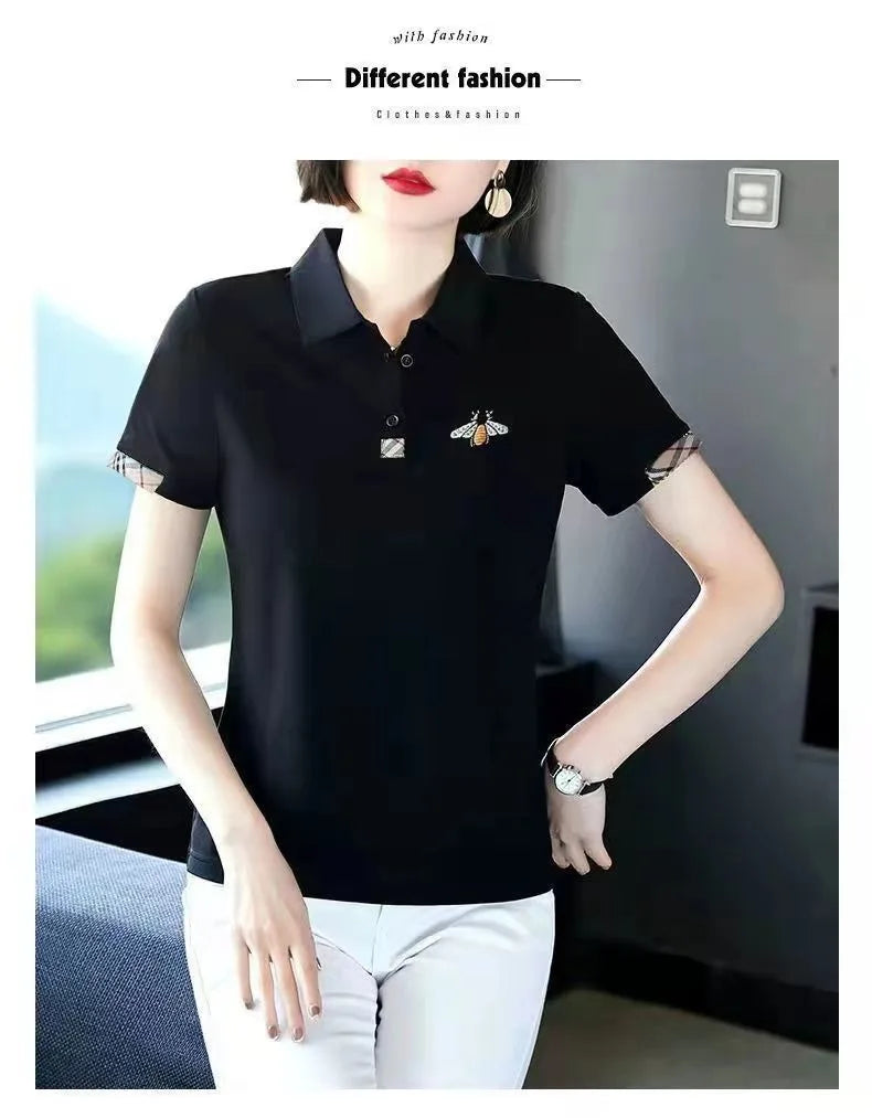 Summer New Fashion All-Matching Polo Collar Top T-shirt Female 2023 Korean Style Loose Casual Short Sleeve Women's Polo Shirt