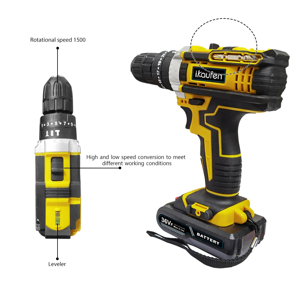 21V Cordless Drill Electric Screwdriver Mini Wireless Power Driver Lithium-Ion Battery Home DIY Cordless Drill Set