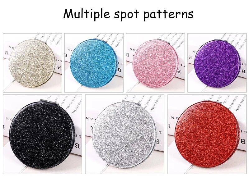 1pc Portable Glitter Round Makeup Mirror Hand Pocket Folding Cosmetic Mirror Double Face Make Up Mirror