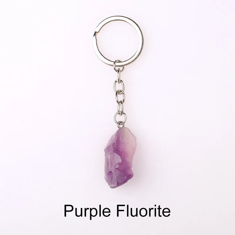 20pcs Natural Rough Raw Stone Crystal Quartzs Keychain Women Men Handbag Hangle Car Key Holder Raw Mineral Stone KeyRing Jewelry Viralgem Store