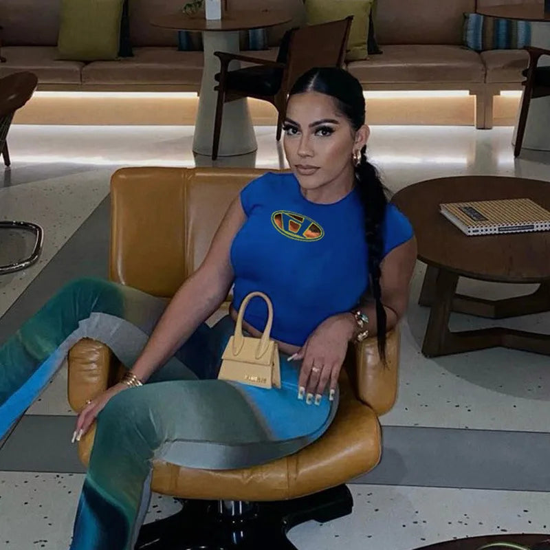 Y2k Top Shirts for Women Fashion Street Spice Girl Slim Show Chest D Embroidery Crop Short Open Umbilical Versatile Top