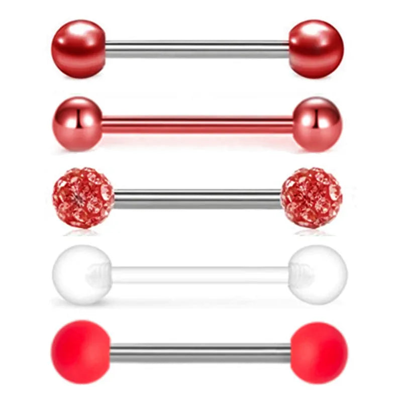 5PCS Acrylic Tongue Piercing Barbell Set Stainless Steel Glitter Tongue Rings Lot 14G Nipple Piercing Bar Bulk Piercing Langue