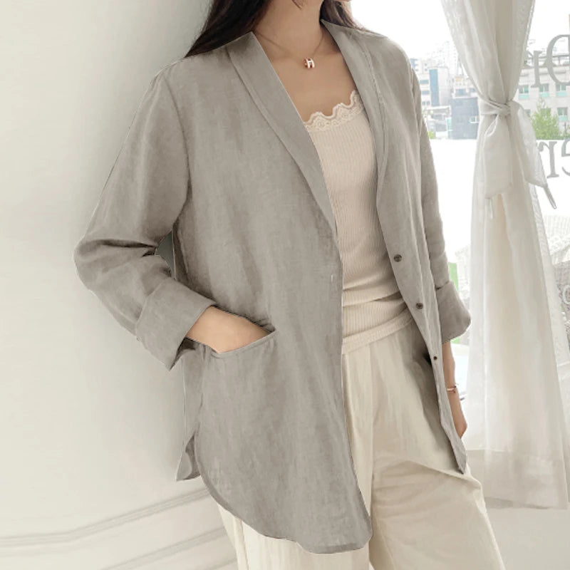 Women Solid Blazer 2024 Autumn ZANZEA Fashion Long Sleeve Outerwear Casual Loose Lapel Collar Coat Vintage Pocket Thin Jackets