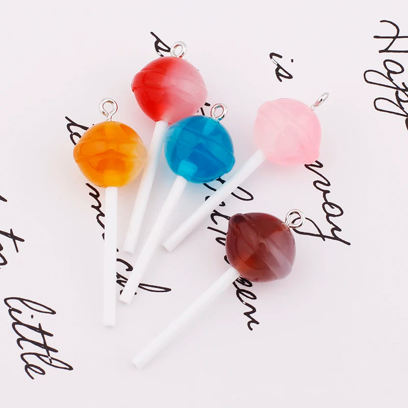 10Pcs Sugar Candy lollipop Resin Charms Diy Findings Kawaii 3D Keychain Earring Pendant Charms For Jewelry Making Suppplies