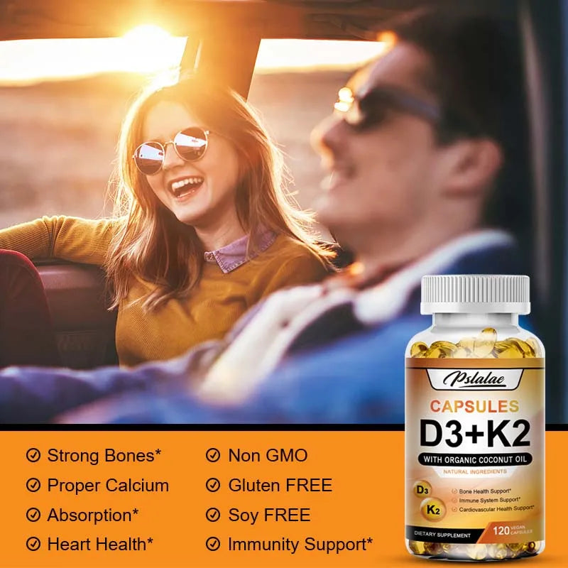 Vitamin D3 + K2 - Help Regulate Calcium Metabolism, Promote Bone, Teeth and Skin Health, Support Immunity - 120 Capsules Viralgem Store