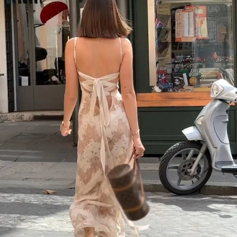 WhereMery New Bandage Backless Print Maxi Dress Elegant Spaghetti Straps Sleeveless Dresses Fashion 2023 Evening Party Club Robe