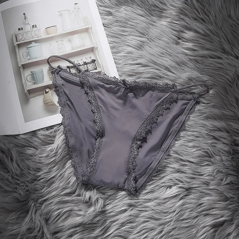 3 Articles Solid Cute Lace Bow Knot Semi Sheer Briefs Comfy Breathable Stretchy Intimates Panties Women's Lingerie  Underwear Viralgem Store