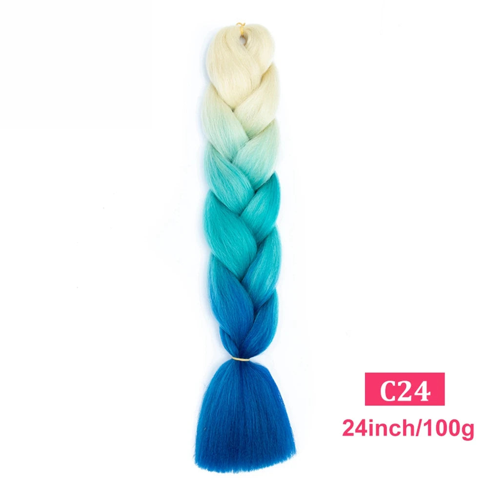 24inch Synthetic Long Braiding Hair Pre Strethced Colorful Ombre Brown Blonde Crochet Jumbo Braids Hair Extensions For Women