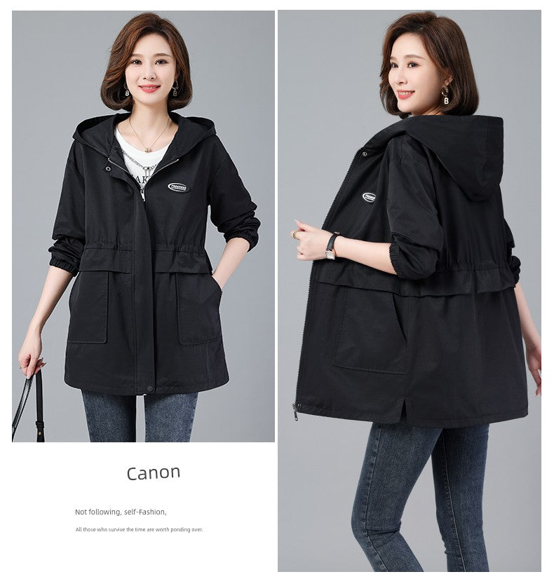 Young Mother Casual Fashion Baggy Coat Female 2023 Spring & Fall New Arrival plus Size Waist Fitted Figure Flattering Mid Length Long Length Trench Coat