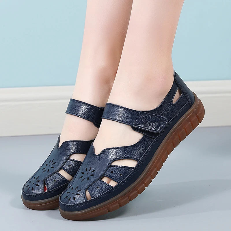 2024 Women Sandals Summer Ladies Girls Comfortable Ankle Hollow Round Toe Sandals Woman Soft Beach Sole Female Shoes Plus Size