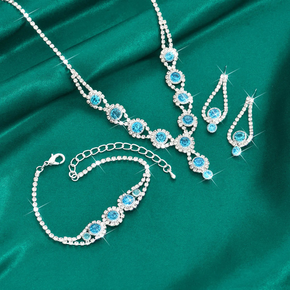 4PCS Fashion Elegant Crystal Jewelry Sets for Women Rhinestones Necklace Ring Earrings Bridal Wedding Party Jewelry Sets Viralgem Store