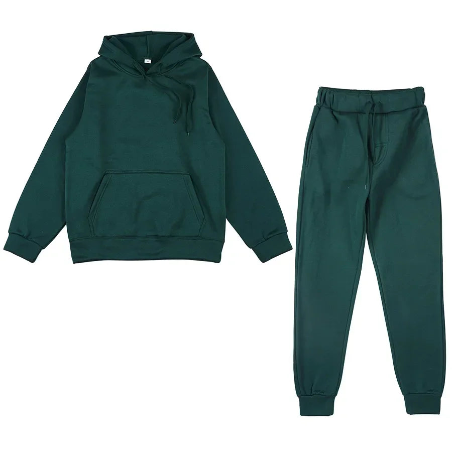 Women Tracksuit Solid Color Hooded Sport Suits Men Spring Warm Hoodies Casual Long Sleeve Sweatshirts Trousers Two Piece Sets