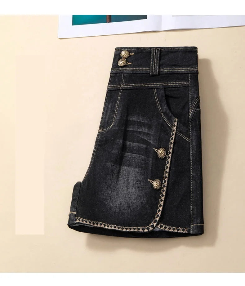 Stretch Denim Shorts Women's New Summer Thin Korean High Waist Straight Tube A-line Hot Pants Black Blue Casual Female Shorts Viralgem Store