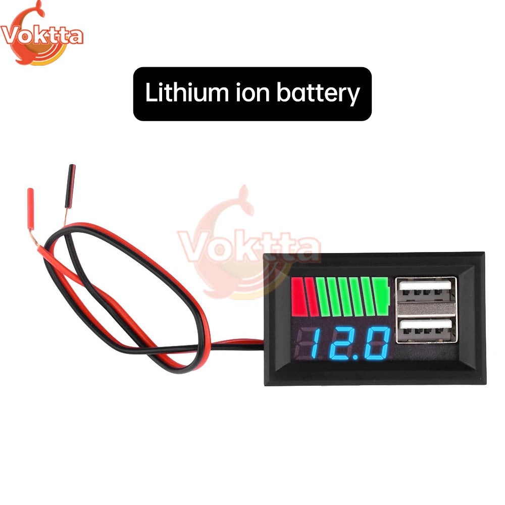 12V Lead-acid Battery 3S 11.1V-12.6V Lithium Battery Level Indicator LED Digital Display Voltmeter Dual USB Voltage Tester Viralgem Store