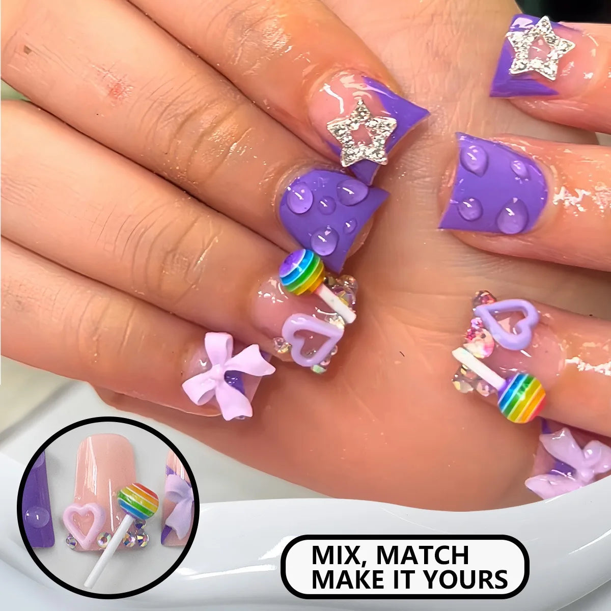 24pcs Short Duck Shaped False Nails Y2k Punk Style Rose Pink Black French Tips Press On Nail Diamond Star Flower Decor Fake Nail