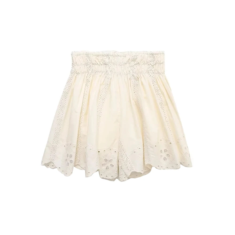 TRAF Women Fashion Embroidery Cropped Tank Tops And High Elastic Waist Shorts Female Two Piece Sets Mujer Viralgem Store