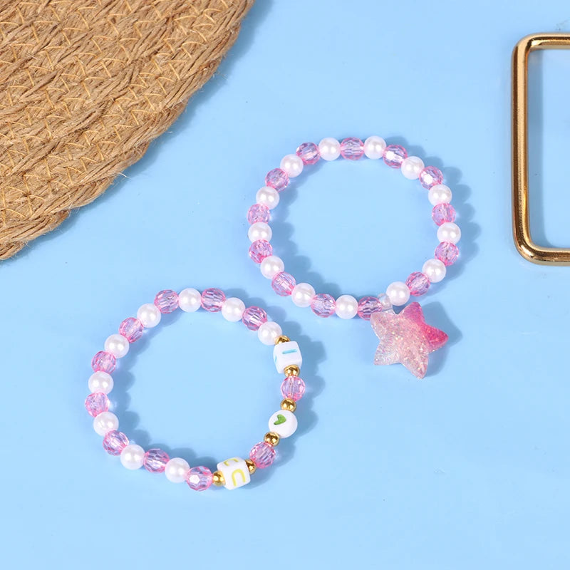 3Pcs/set Bracelet Party Bracelets Star Letter Candy Color Beads Children Kids Beads Bracelets For Girls Gift