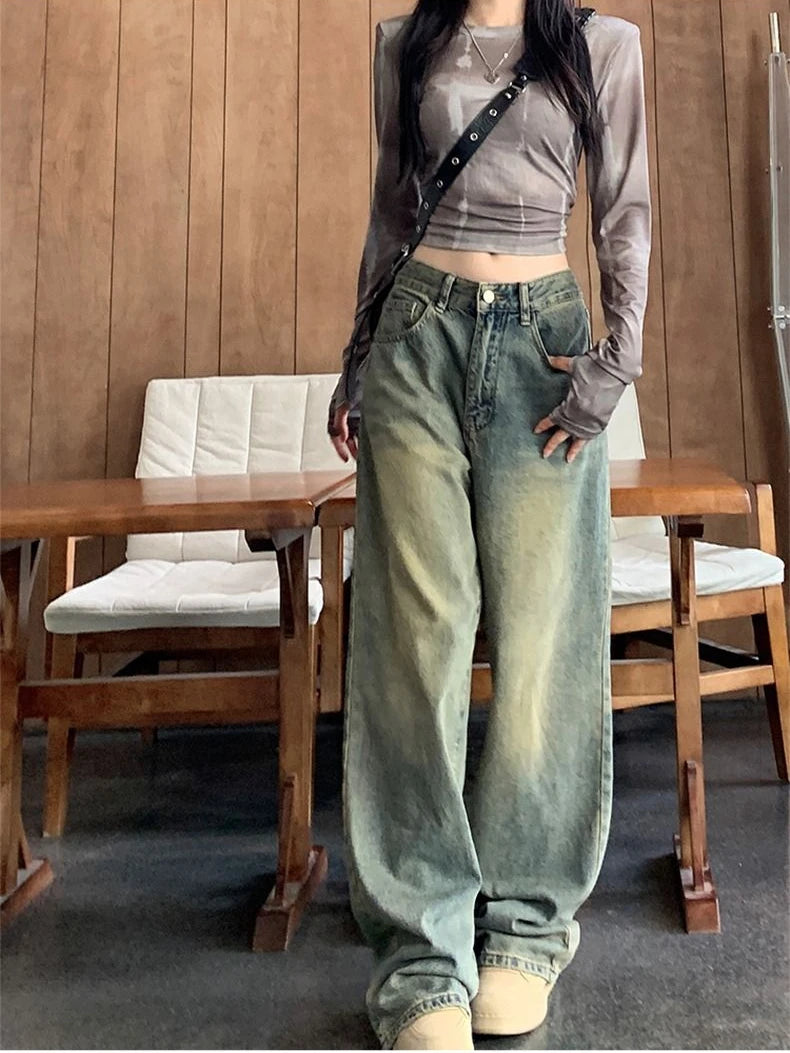 Stay Comfortable and Fashionable With Deeptown Y2k Baggy Wide Leg Jeans - A Must-Have for Casual Wear
