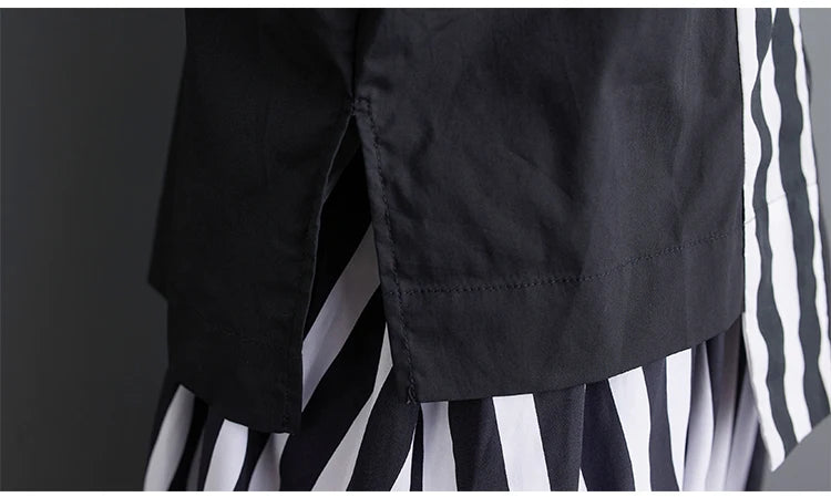 Summer Striped Print 2 Two Piece Set Women Irregular Patchwork Fashion Ladies Cropped Shirts Loose Casual Pleated Woman Skirts Viralgem Store