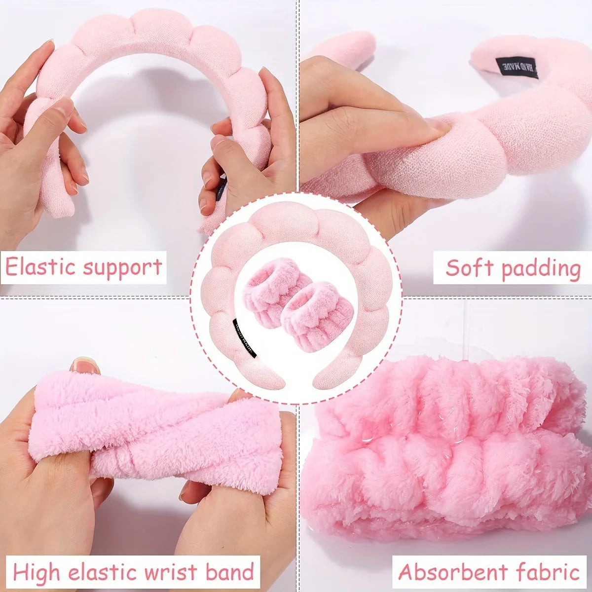Sponge Spa Headband with Wristbands for Washing Face Wide Padded Headband Skin Care Makeup Removal Shower for Women Girls