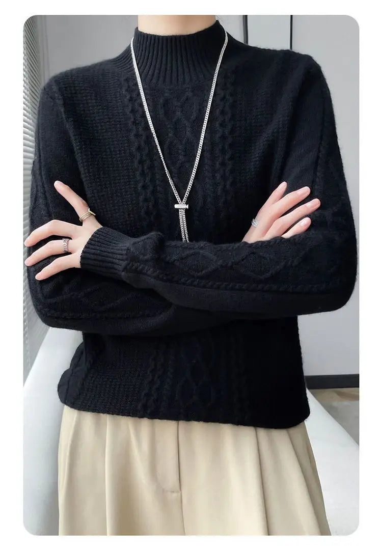 2023 Autumn and Winter New Women Sweater Warm Cashmere Sweater Loose Large Size Top Half Turtleneck Knitted Bottoming Shirt