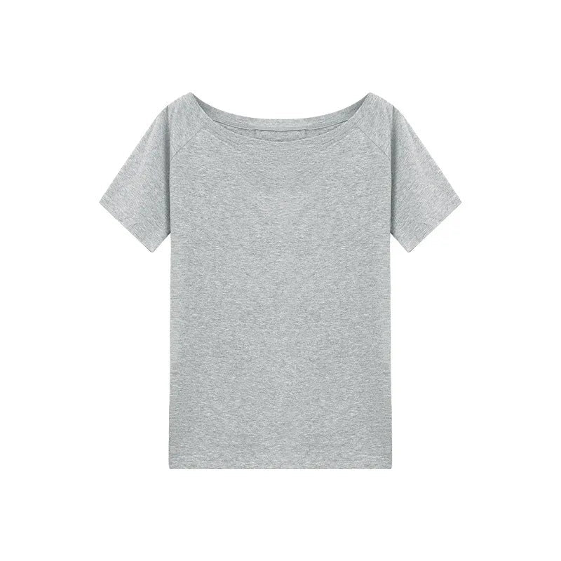 T-shirts Women Niche Design Off Shoulder Solid Short Sleeve Summer Chic Loose Casual Daily Simple Sexy Korean Trendy Street Tops Freshlook Styles