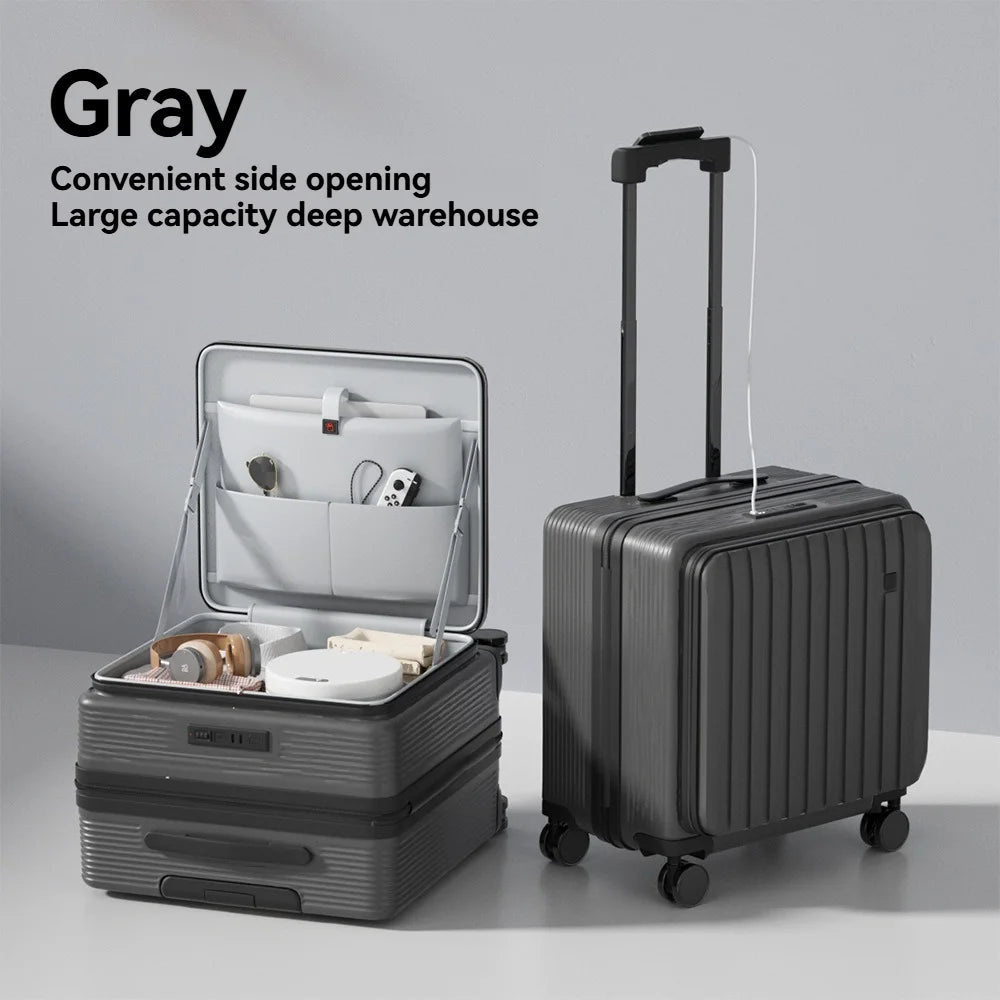 A multi-functional small deep-compartment front-opening suitcase for both men and women, an 18-inch travel bag for boarding Viralgem Store