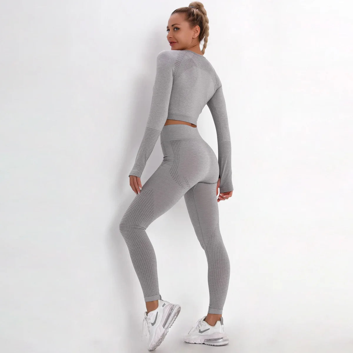 Women Seamless Gym Set Long Sleeve Top High Waist Belly Control Sport Leggings Gym Clothes Seamless Sport Suit Sexy Booty Girls Viralgem Store