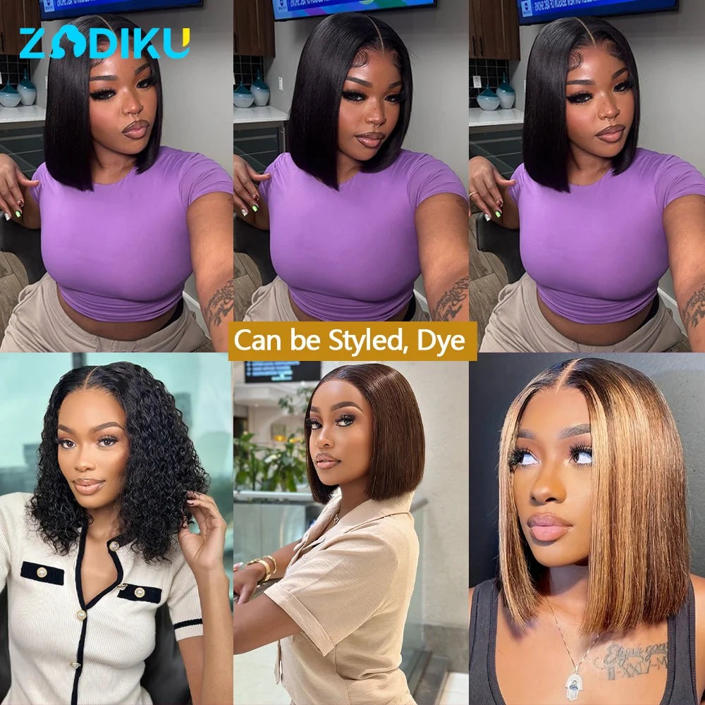 ZIDIKU 10-16inch Glueless Wigs Human Hair Straight Human Hair Bob Wig 100 Human Hair 4x4 Lace Black Wigs On Clearance Sale Wowan Viralgem Store