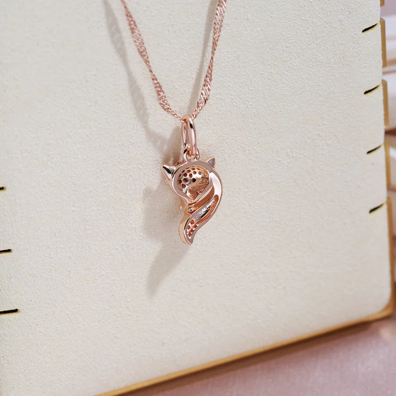 SYOUJYO Red Natural Zircon Fox Pendant Necklace For Women 585 Rose Gold Color Animal-shaped Fine Jewelry Viralgem Store