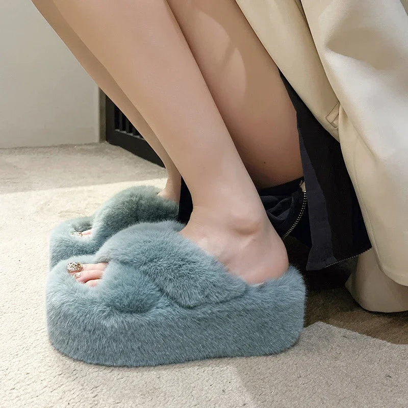 Woman Furry Ladies Faux Fur Luxury Fluffy Plush Slipper House Soft Fuzzy Girl Platform Indoor Flat Casual Sabot Round Toe Winter Viralgem Store