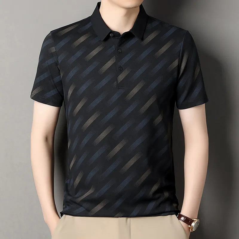 2025 New Men's Business Casual Short Sleeved Printed Polo Shirt Fashionable Breathable Comfortable and Versatile Top