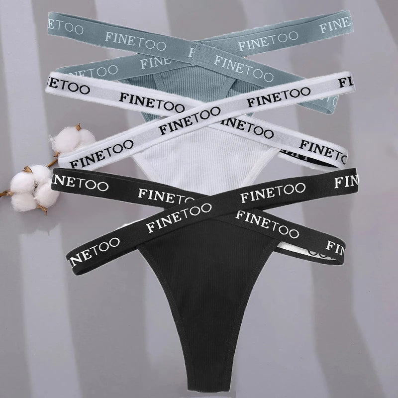 3PCS/Set Cross Strap G-String Cotton Panties Women Sexy High Waist Women's Panties FINETOO Letter Waisted Panty Lingerie M-XL