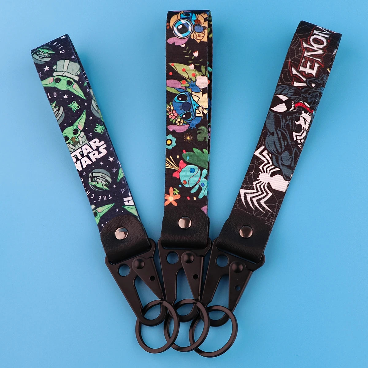 YQ1385 Stitch Eagle Beak Keychain Lanyard Yoda Keyrings Venom Short Keychain Strap Car Keys Bags Pendant Holder Fans Gift