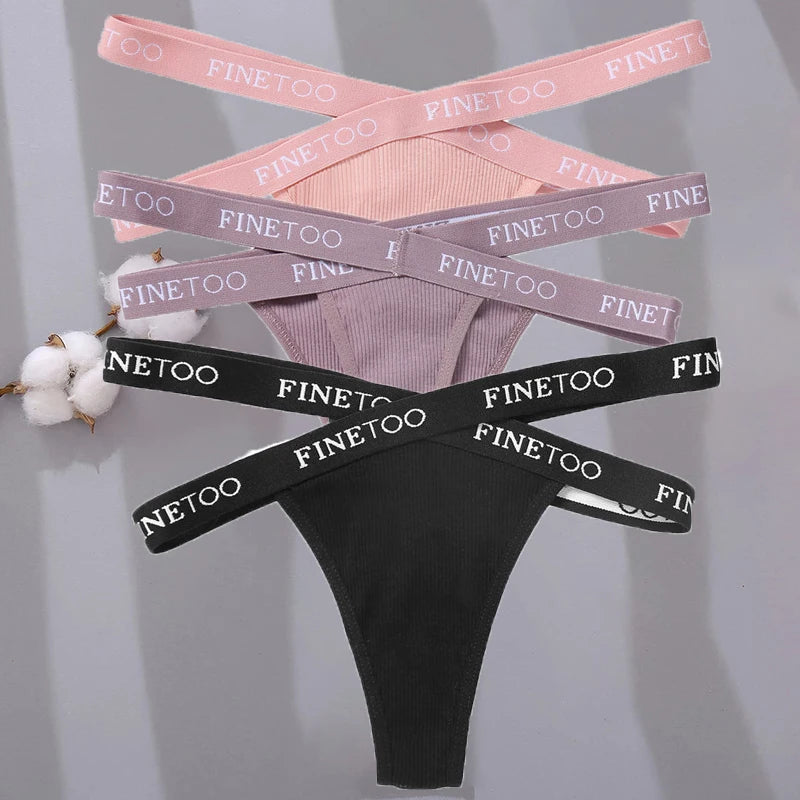3PCS/Set Cross Strap G-String Cotton Panties Women Sexy High Waist Women's Panties FINETOO Letter Waisted Panty Lingerie M-XL