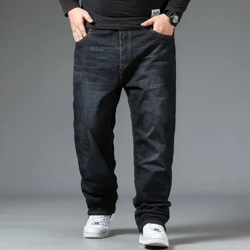 10XL Mens Black Jeans Oversize High Waist Loose Trousers Large Size Husband Plus Size Loose Denim Trousers Blue Male Denim Pants