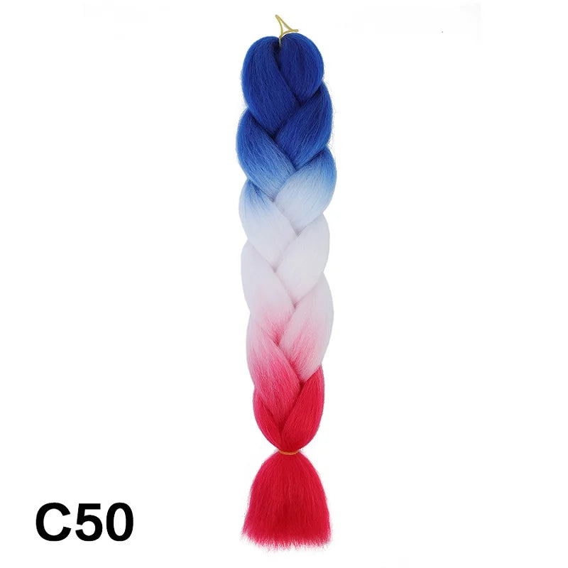 24Inch Synthetic Braiding Hair Extension Ombre Color Rainbow DIY Jumbo Hair Pink Red Blue Hairstyle for Women Viralgem Store