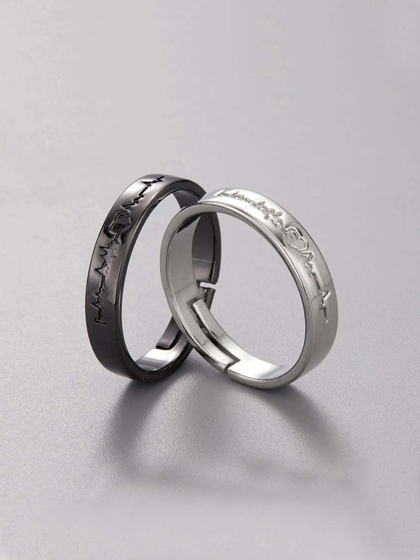 2 Minimalist And Personalized Couple Rings Black And White Love Electrogram Opening A Pair Of Male And Female Student Minimalist
