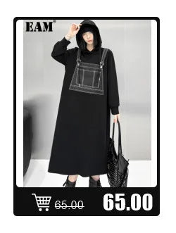 [EAM] Women Black Hollow Out Big Size Midi Shirt Dress New Lapel Long Sleeve Loose Fit Fashion Tide Spring Autumn 2024 1DF6037 Viralgem Store