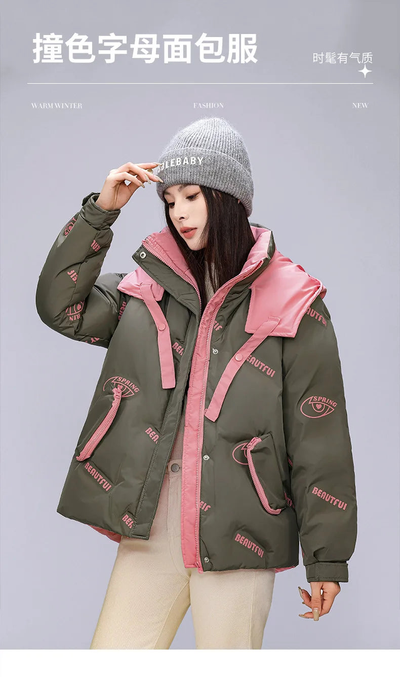 Women Pink Gothic Hoodies Parka 90s Vintage Jacket Overcoat Warm Thicken Coat Harajuku Padded Jacket Clothes Winter Autumn 2024