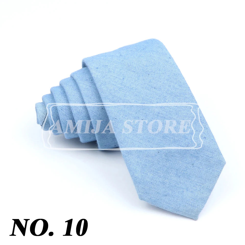 Wed Cotton Tie Solid Color Necktie For Man Woman Blue Pink Yellow Skinny Slim Ties Fashion Wedding Party Gifts Men Accessories