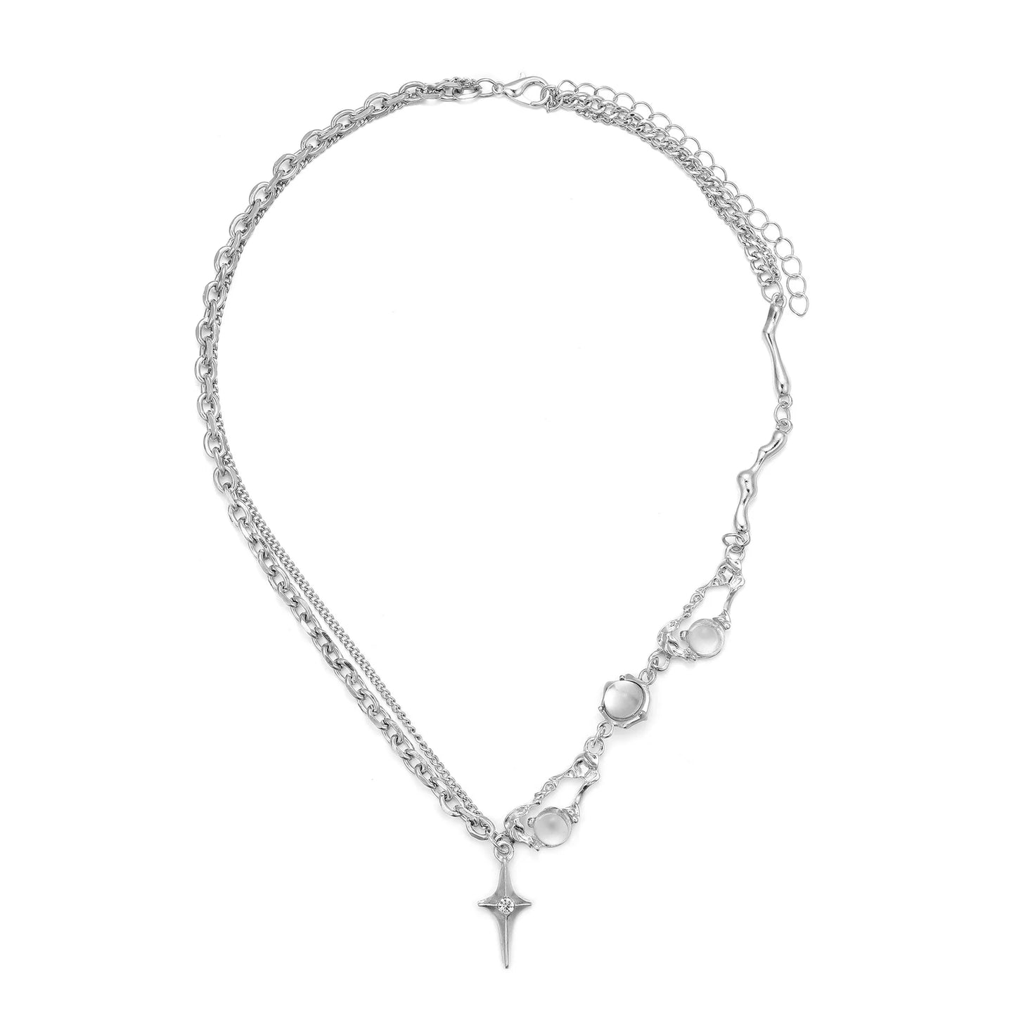 Y2K Retro Kpop Silver Color Pendant Necklaces for Women Gothic Zircon Heart Cross Tassel Necklace Punk Clavicle Choker Jewelry