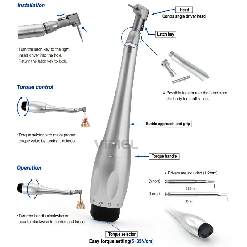 Universal Dental Implant Torque Wrench with 12 Driver Head Kit Hand Driver Screw Handpiece Dental Implant Tool Viralgem Store