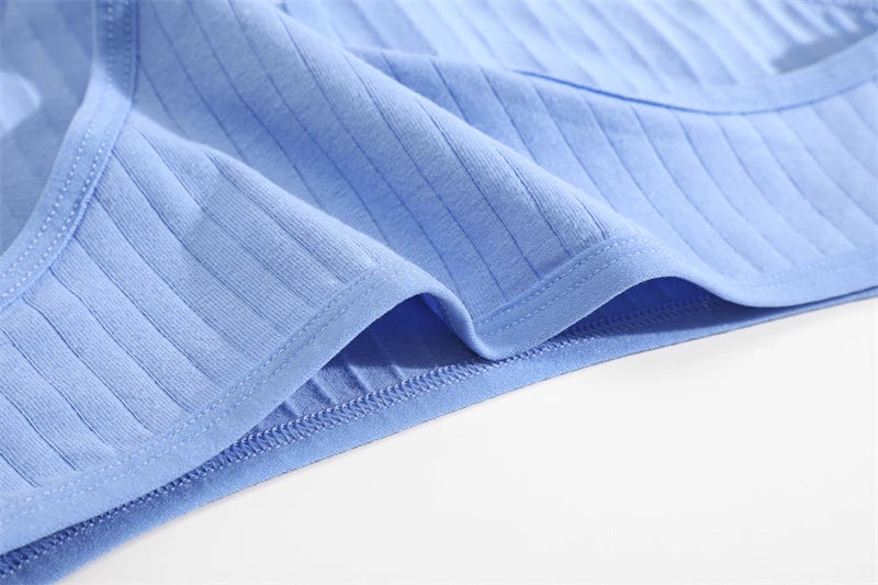 7Pcs/SET Cotton Ribbed Striped Underwear Women's Panties Sexy Solid Color Plus Size Briefs Female Breathable Soft Lingerie L-7XL